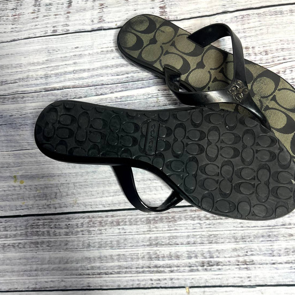 Coach Trixie Flip Flop Sandals Black Signature C Women's Shoes 7 - Picture 3 of 3